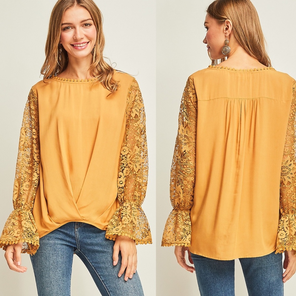 Mustard Lace Sleeve Top